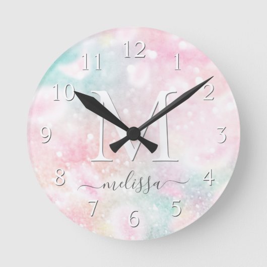 Glam Pink Glitzer Pastel Girly Pattern Runde Wanduhr (Vorderseite)