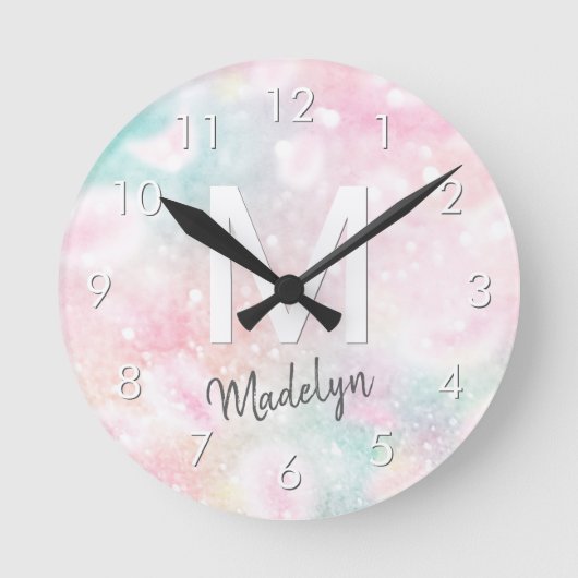 Glam Pink Glitzer Pastel Girly Pattern Runde Wanduhr (Vorderseite)