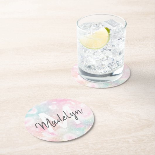 Glam Pink Glitzer Pastel Girly Pattern Runder Pappuntersetzer (Vor Ort)