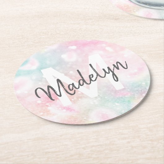 Glam Pink Glitzer Pastel Girly Pattern Runder Pappuntersetzer (Angewinkelt)