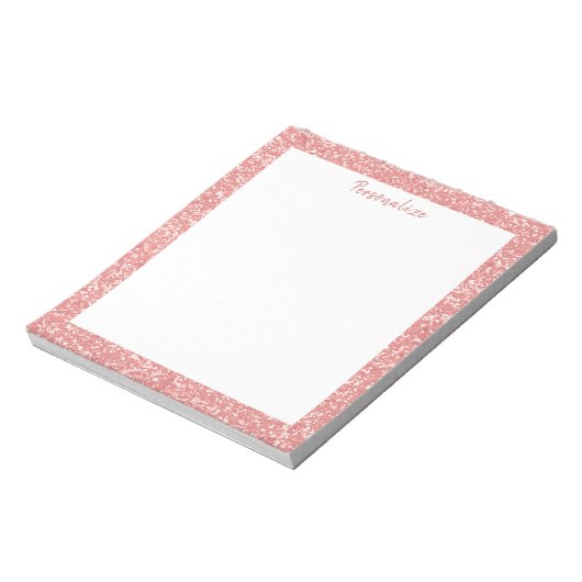Glam Pink Glitzer Sparkle Border Personalisieren Notizblock (Rotiert)
