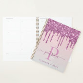 Glam Pink Glitzer Tropfen Elegante Monogram Planer (Anzeige)