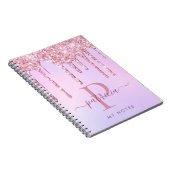 Glam Pink Glitzer Tropfen Elegantes Monogram Noteb Notizblock (Rechte Seite)