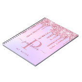 Glam Pink Glitzer Tropfen Elegantes Monogram Noteb Notizblock (Linke Seite)