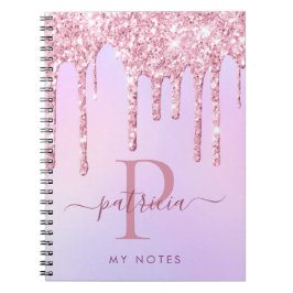 Glam Pink Glitzer Tropfen Elegantes Monogram Noteb Notizblock