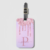 Glam Pink Glitzer Tropfen Elegantes Monogramm Gepäckanhänger (Vorderseite Vertikal)