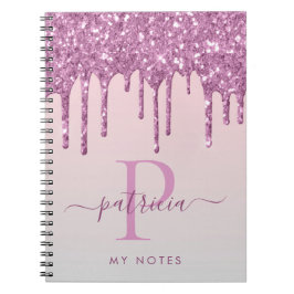 Glam Pink Glitzer Tropfen Elegantes Monogramm Notizblock