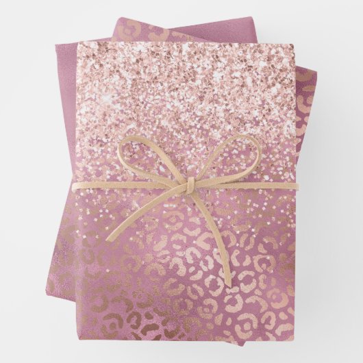 Glam Pink Glitzy Glitzer Leopard Print Geschenkpapier Set (Beispiel)