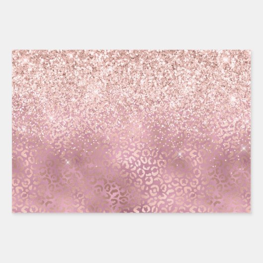 Glam Pink Glitzy Glitzer Leopard Print Geschenkpapier Set (Vorderseite)