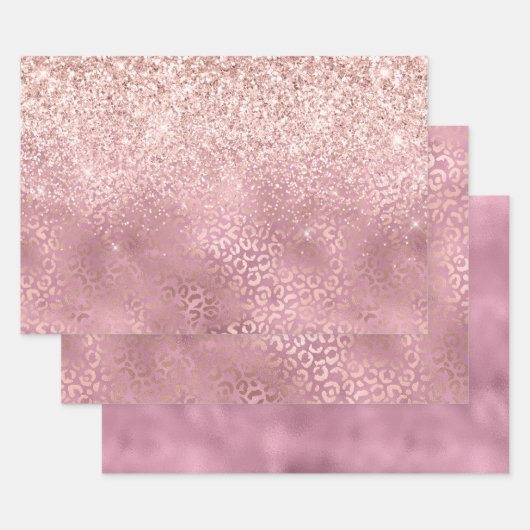 Glam Pink Glitzy Glitzer Leopard Print Geschenkpapier Set (Set)