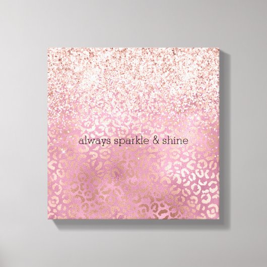 Glam Pink Glitzy Glitzer Leopard Print Leinwanddruck (Vorderseite)