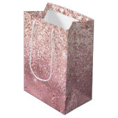 Glam Pink Glitzy Glitzer Leopard Print Mittlere Geschenktüte (Vorderseite Schrägansicht)