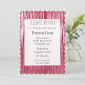 Glam Pink Glitzy Sparkle Streifen Einladung (Stehend Vorderseite)