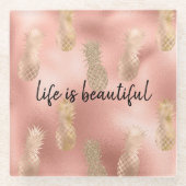 Glam Pink Gold Ananas Glasuntersetzer (Vorderseite)