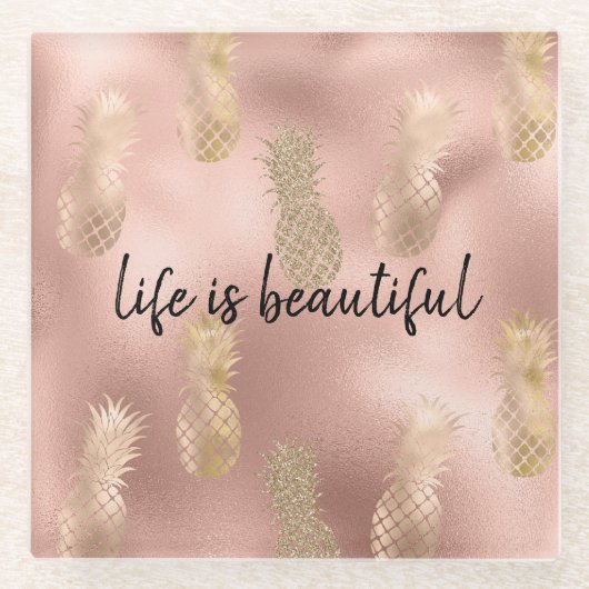 Glam Pink Gold Ananas Glasuntersetzer (Vorderseite)
