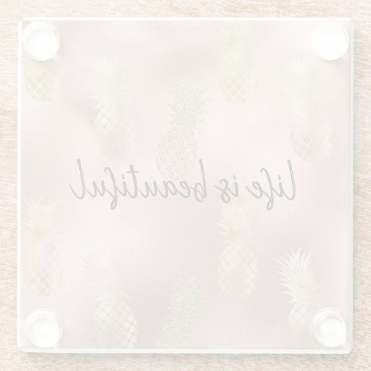 Glam Pink Gold Ananas Glasuntersetzer (Rückseite)