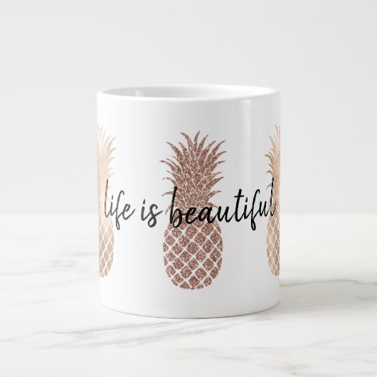 Glam Pink Gold Ananas Jumbo-Tasse (Vorderseite)