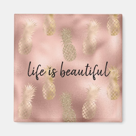 Glam Pink Gold Ananas Magnet (Vorne)