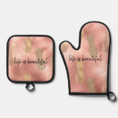 Glam Pink Gold Ananas Ofenhandschuh & Topflappen-Set (Vorderseite)