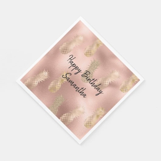 Glam Pink Gold Ananas Serviette (Ecke)