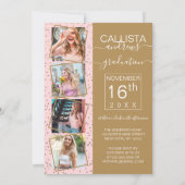 Glam Pink Gold Confetti Border Foto Abschluss Einladung (Rückseite)