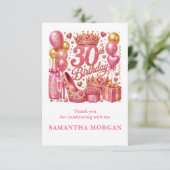Glam Pink Gold Glitter 30. Geburtstag Danke (Stehend Vorderseite)