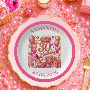 Glam Pink Gold Glitter 30. Geburtstag Papier Telle Pappteller