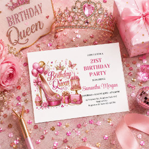 Glam Pink Gold Glitter Geburtstags Königin Feier Einladung