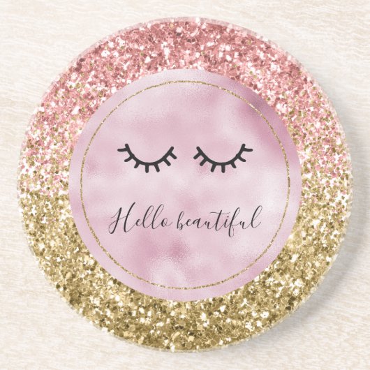 Glam Pink Gold Glitzer Black Eyelashes Getränkeuntersetzer (Vorne)