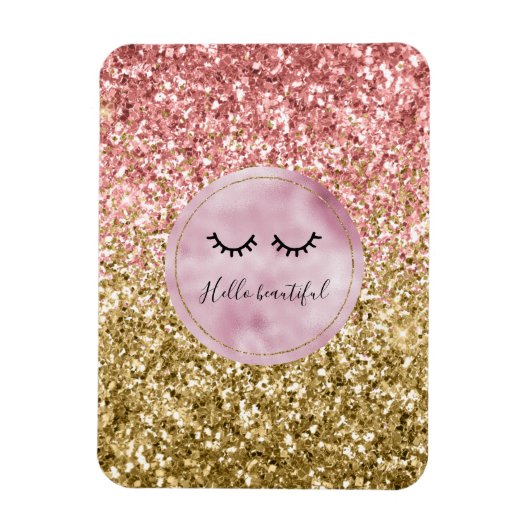 Glam Pink Gold Glitzer Black Eyelashes Magnet (Vertikal)