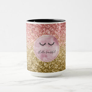 Glam Pink Gold Glitzer Black Eyelashes Tasse