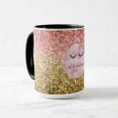 Glam Pink Gold Glitzer Black Eyelashes Tasse (Vorderseite Links)