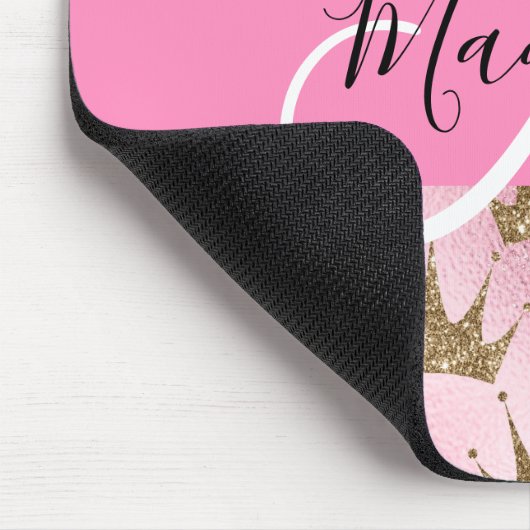 Glam Pink & Gold Glitzer Glitzern Kronen Monogramm Mousepad (Ecke)