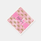 Glam Pink & Gold Glitzer Glitzern Kronen Monogramm Serviette (Ecke)