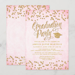 Glam Pink & Gold Glitzer Graduation Party Einladung