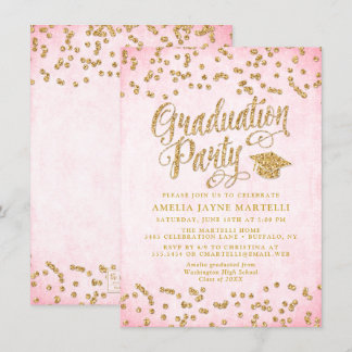 Glam Pink & Gold Glitzer Graduation Party Einladung