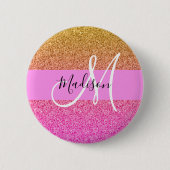 Glam Pink & Gold Glitzer Sparkle Gradient Monogram Button (Vorderseite)