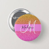 Glam Pink & Gold Glitzer Sparkle Gradient Monogram Button (Vorne & Hinten)