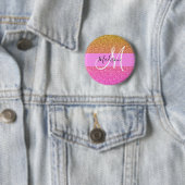 Glam Pink & Gold Glitzer Sparkle Gradient Monogram Button (Beispiel)