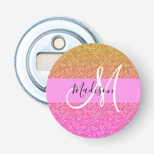 Glam Pink & Gold Glitzer Sparkle Gradient Monogram Flaschenöffner