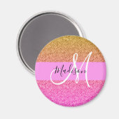 Glam Pink & Gold Glitzer Sparkle Gradient Monogram Magnet (Vorderseite/Rückseite)