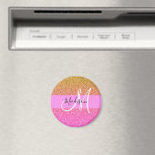 Glam Pink & Gold Glitzer Sparkle Gradient Monogram Magnet (In Situ (Geschirrspüler))