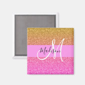 Glam Pink & Gold Glitzer Sparkle Gradient Monogram Magnet (Vorderseite/Rückseite)