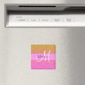 Glam Pink & Gold Glitzer Sparkle Gradient Monogram Magnet (In Situ (Geschirrspüler))