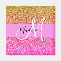 Glam Pink & Gold Glitzer Sparkle Gradient Monogram
