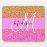 Glam Pink & Gold Glitzer Sparkle Gradient Monogram Mousepad<br><div class="desc">Glitzer-Glitzern mit mittlerem Farbverlauf Monogramm und Initialmpad für Mädchen und Glam. Individuelle Name und Monogramm sind in einem handgeschriebenen, eleganten Skript mit rosa Hintergrund geschrieben. Ein perfektes Geburtstag- oder Weihnachtsgeschenk!</div>