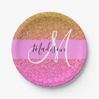 Glam Pink & Gold Glitzer Sparkle Gradient Monogram