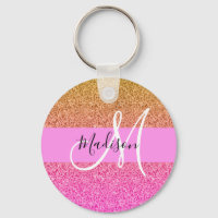 Glam Pink & Gold Glitzer Sparkle Gradient Monogram