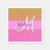Glam Pink & Gold Glitzer Sparkle Gradient Monogram Serviette (Vorderseite)