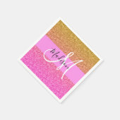 Glam Pink & Gold Glitzer Sparkle Gradient Monogram Serviette (Ecke)